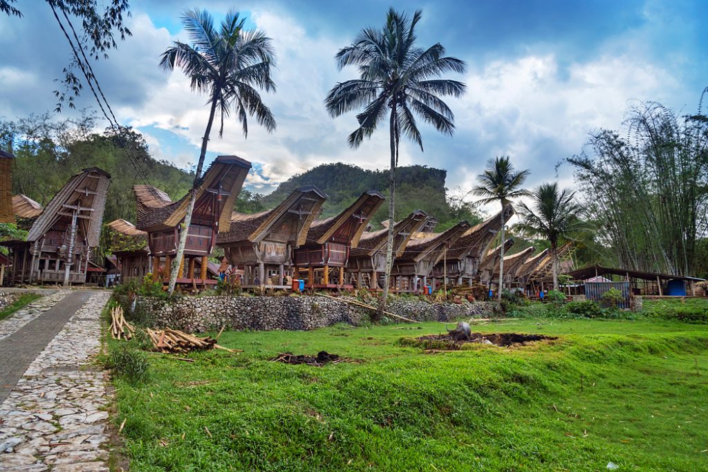 Toraja - Vesnice Kete Kesu s tradičními domy nazývanými tongkonany