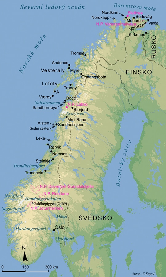 Norské ledovce - mapa Norska