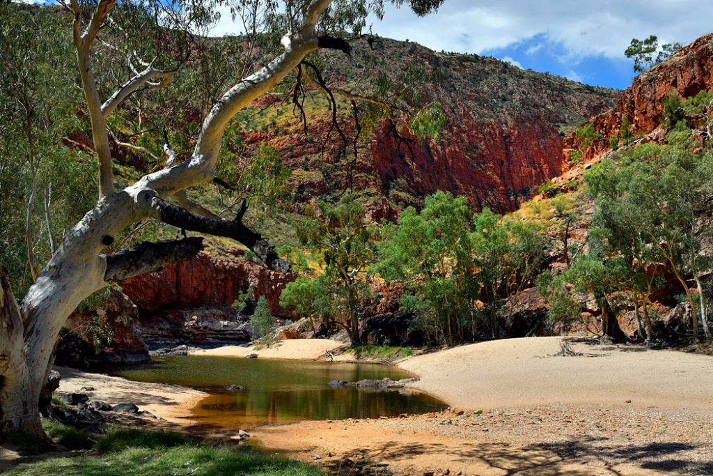 Rudý střed Austrálie - soutěska Ormiston Gorge v národním parku West MacDonnell