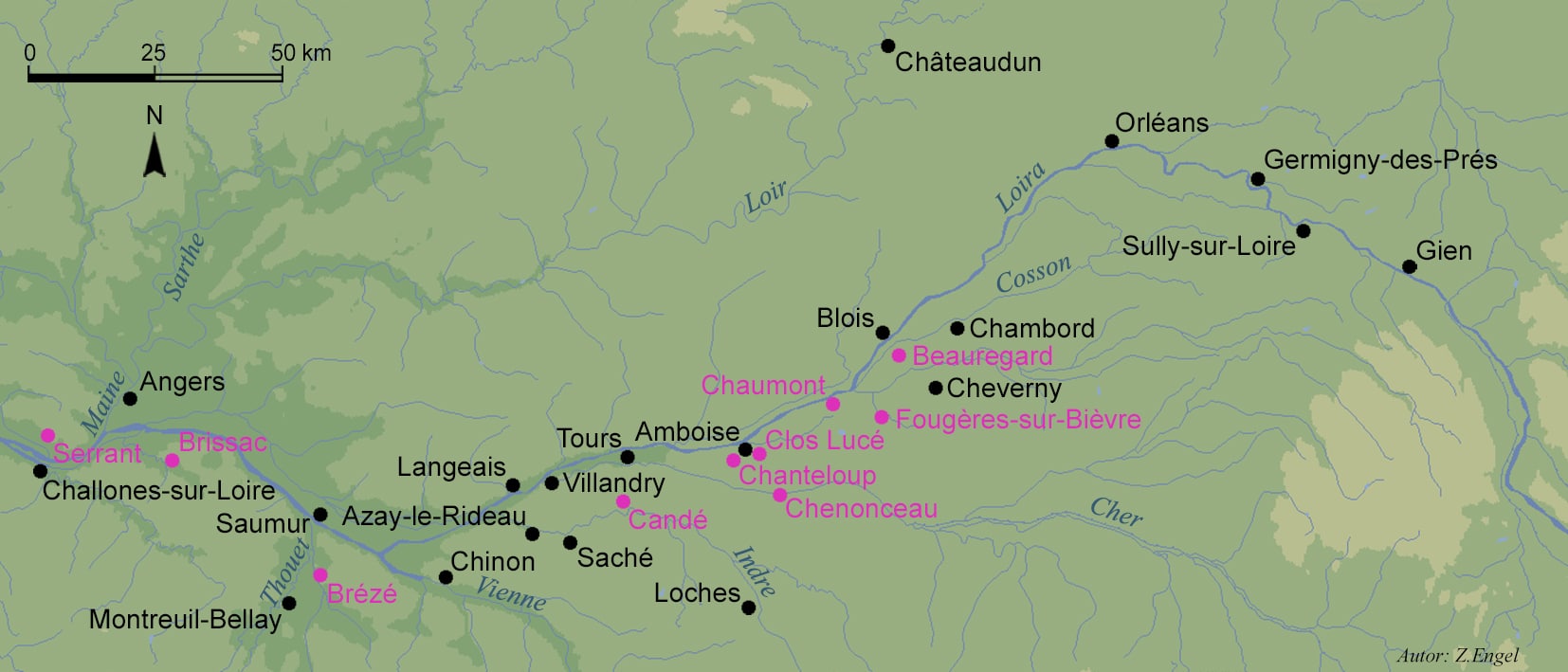 Zámky na Loiře - mapa regionu
