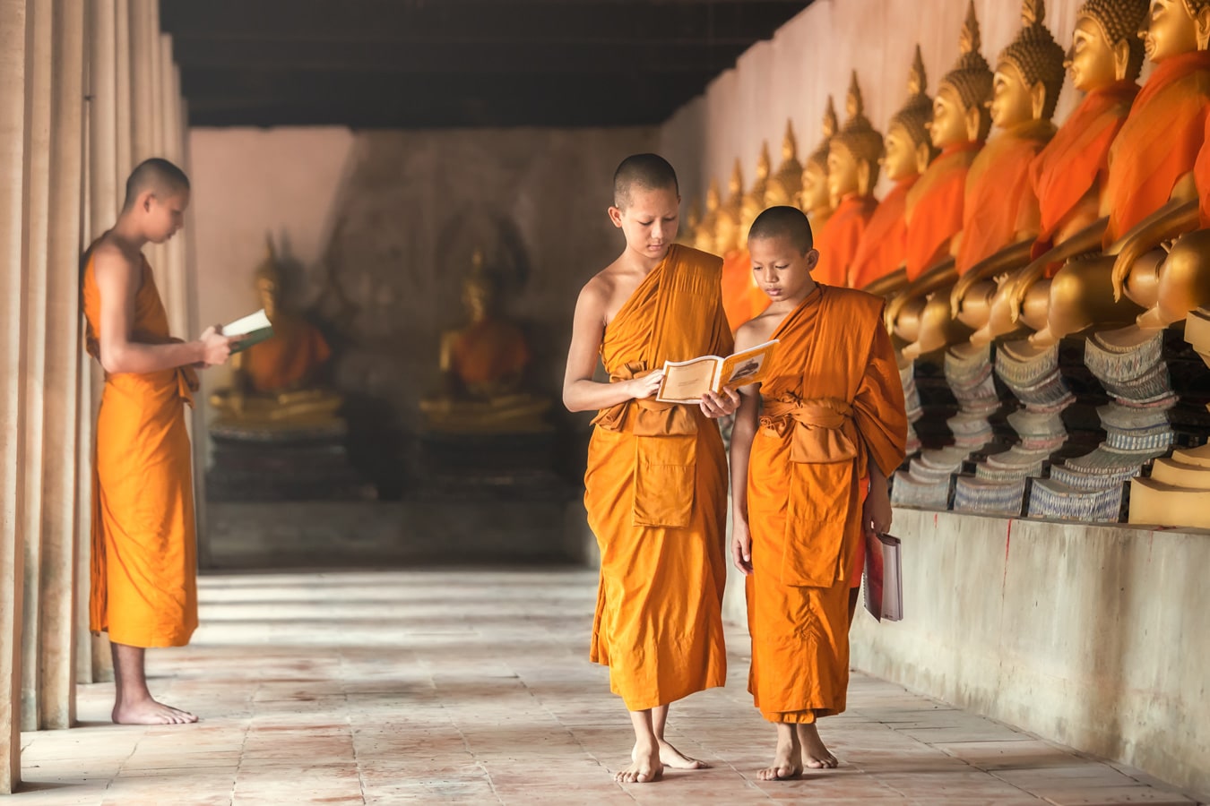 Ayutthaya - Buddhističtí novicové v historickém parku v Ayutthayi