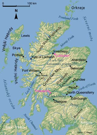 Skotský Vysočina - mapa
