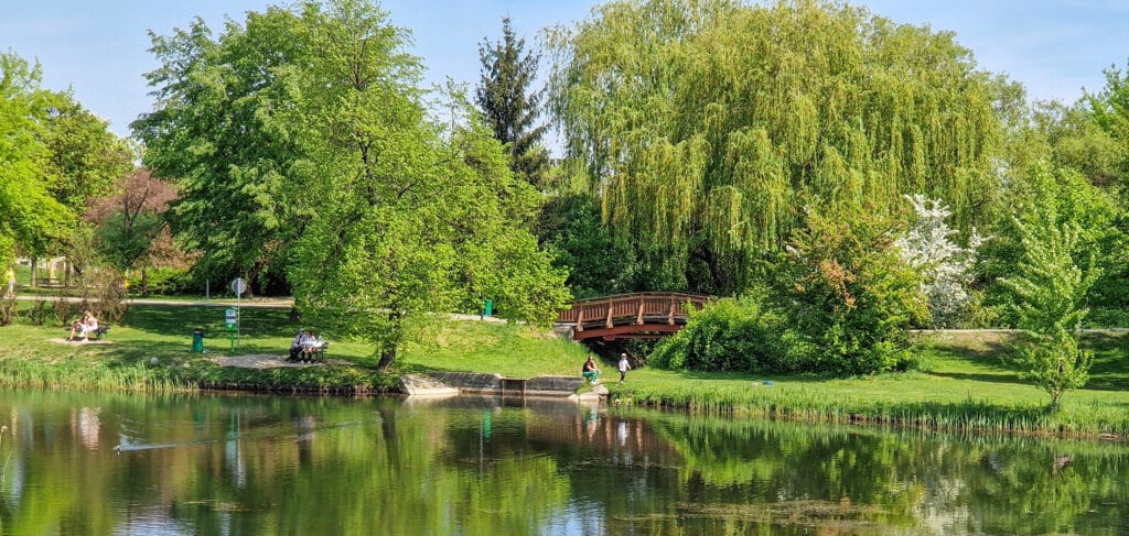 Městský park s jezírkem v Kališi