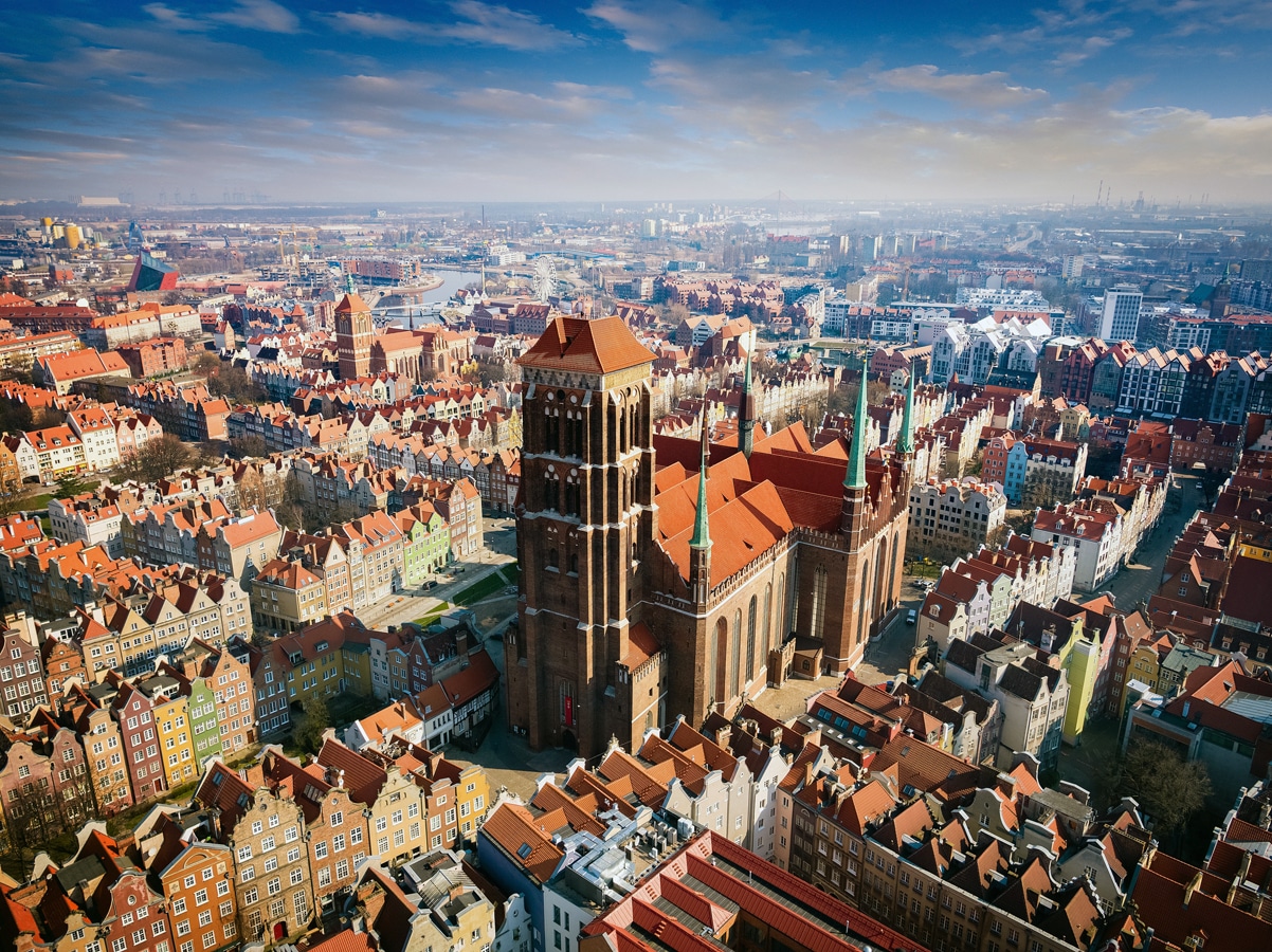 Bazilika Panny Marie v Gdaňsku (letecký pohled)